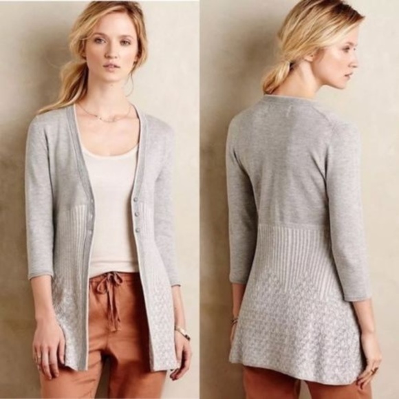 ROSIE NEIRA Grey Mixed Stitch Cardigan NWOT anthropologie 'Brunswick' - Picture 3 of 8
